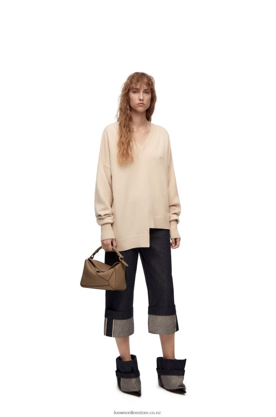 Loewe Women Asymmetric sweater in cashmere Champagne LH60R978