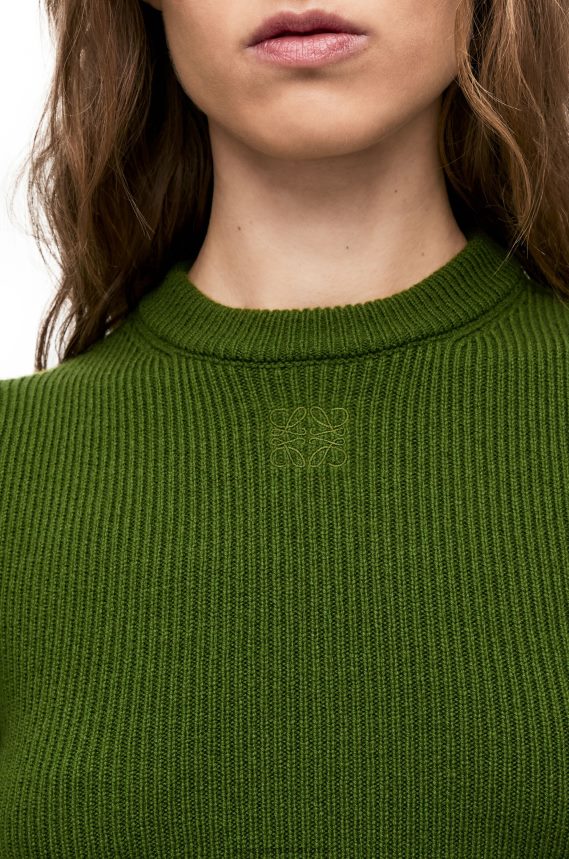 Loewe Women Cropped sweater in cashmere Forest Green LH60R958