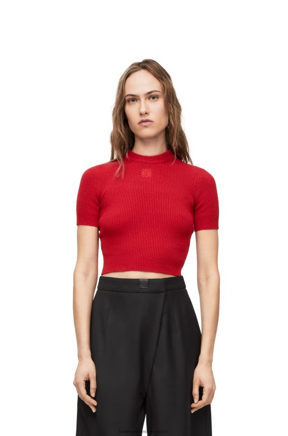 Loewe Women Cropped sweater in cashmere Red LH60R957