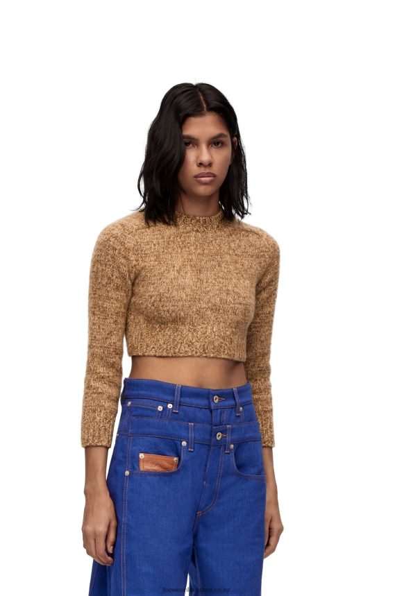 Loewe Women Cropped sweater in wool Beige Melange LH60R982