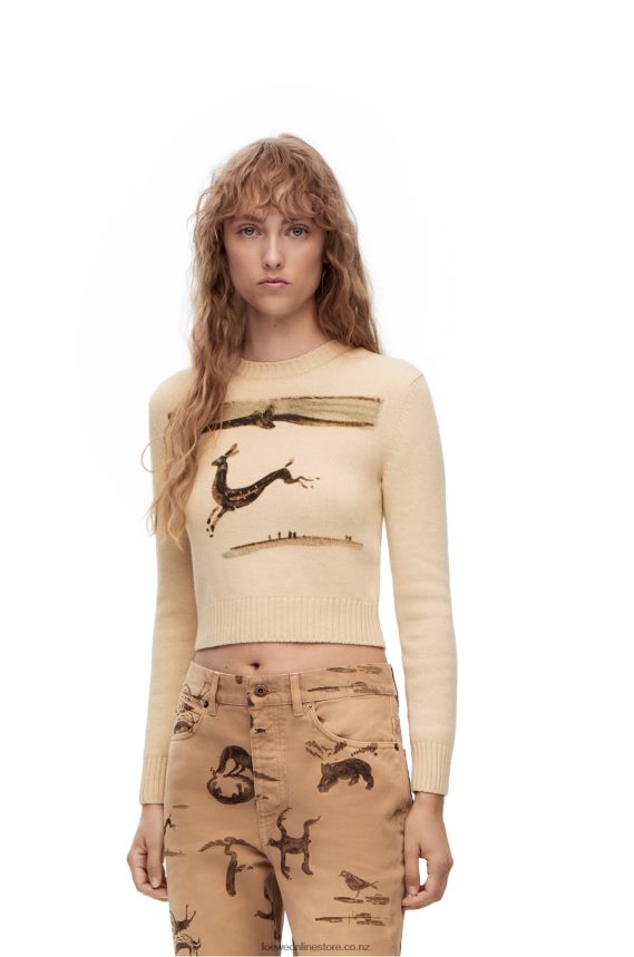 Loewe Women Deer cropped sweater in wool Ecru LH60R999
