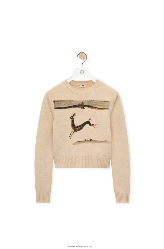 Loewe Women Deer cropped sweater in wool Ecru LH60R999