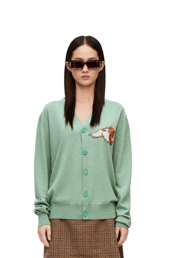 Loewe Women Heen cardigan in wool Aniseed Green LH60R1027