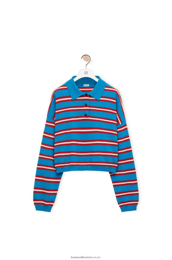 Loewe Women Stripe polo collar sweater in wool Blue/Red LH60R988