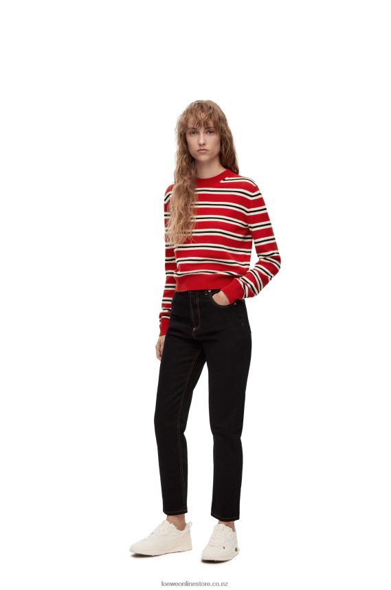 Loewe Women Stripe sweater in wool Red/White/Black LH60R987
