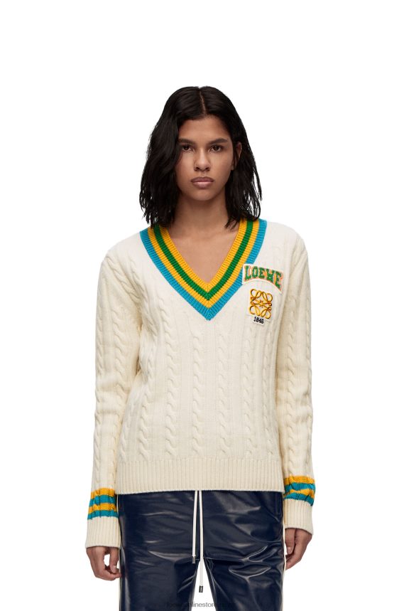 Loewe Women Varsity sweater in wool Soft White LH60R964