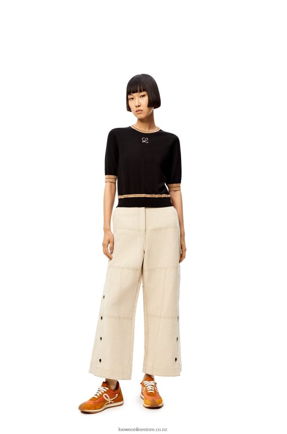 Loewe Women cropped sweater in wool Black/Beige LH60R1007