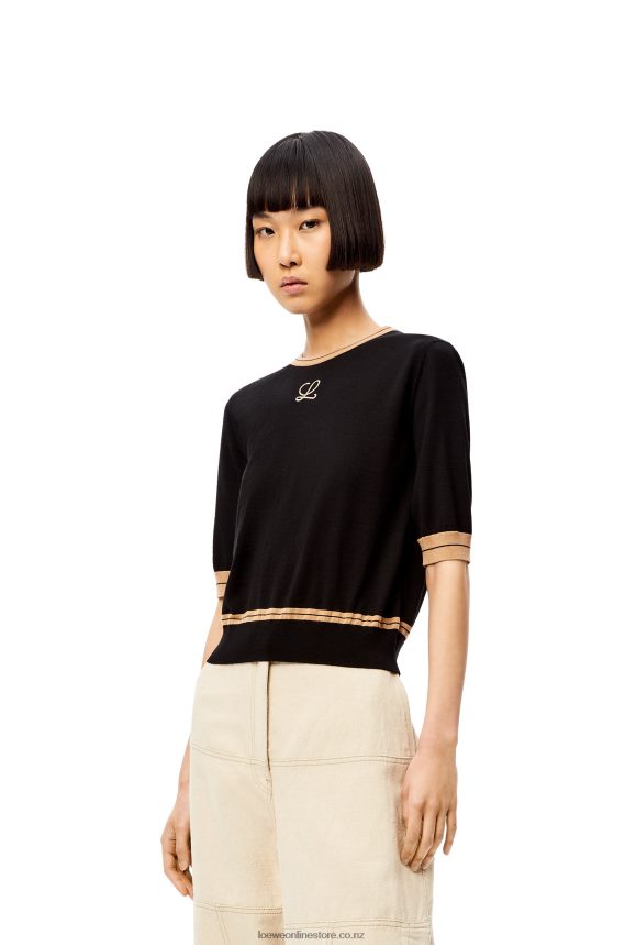 Loewe Women cropped sweater in wool Black/Beige LH60R1007