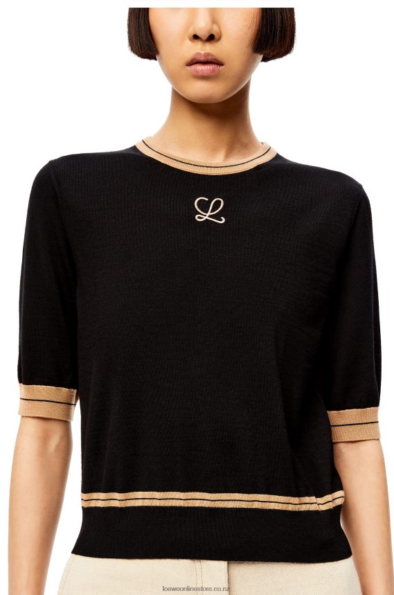 Loewe Women cropped sweater in wool Black/Beige LH60R1007