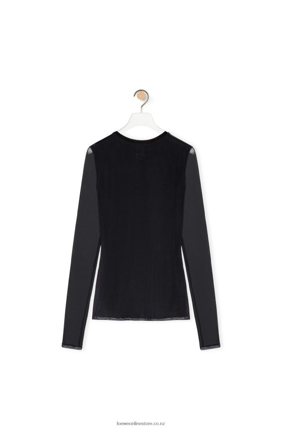 Loewe Women Anthurium top in semi sheer mesh Black/Red LH60R882