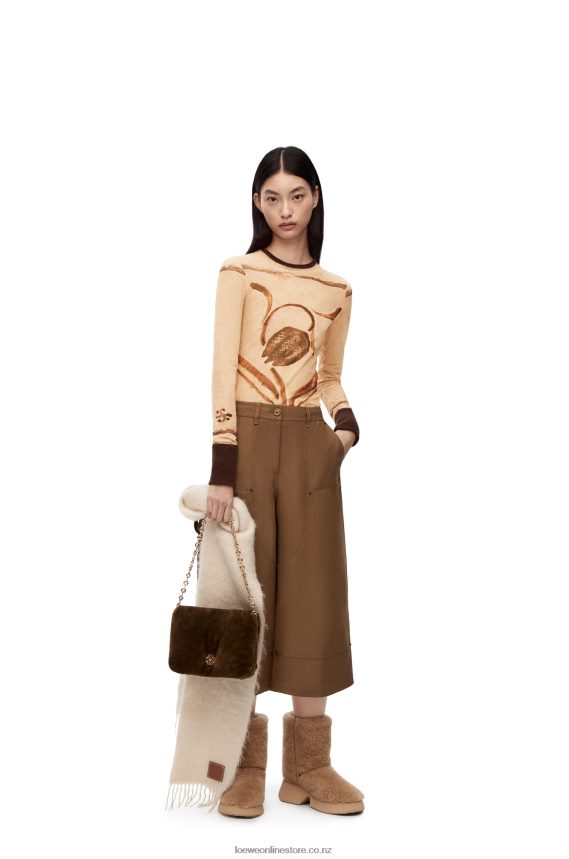 Loewe Women Flower print top in mesh Light Beige/Brown LH60R928