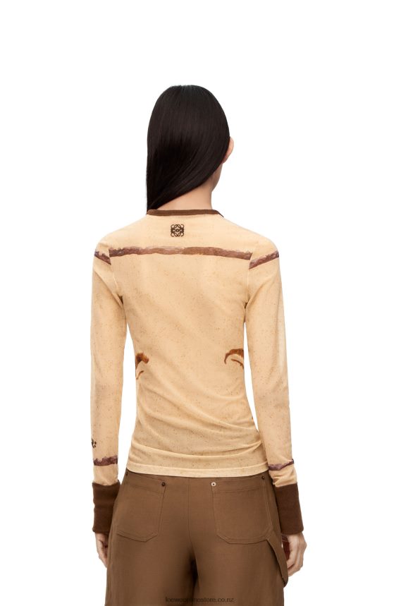 Loewe Women Flower print top in mesh Light Beige/Brown LH60R928