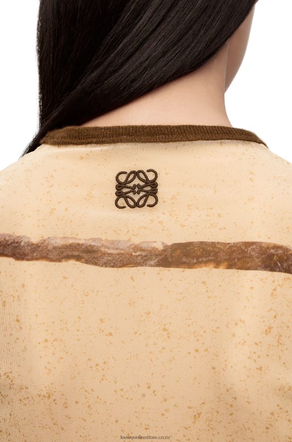 Loewe Women Flower print top in mesh Light Beige/Brown LH60R928