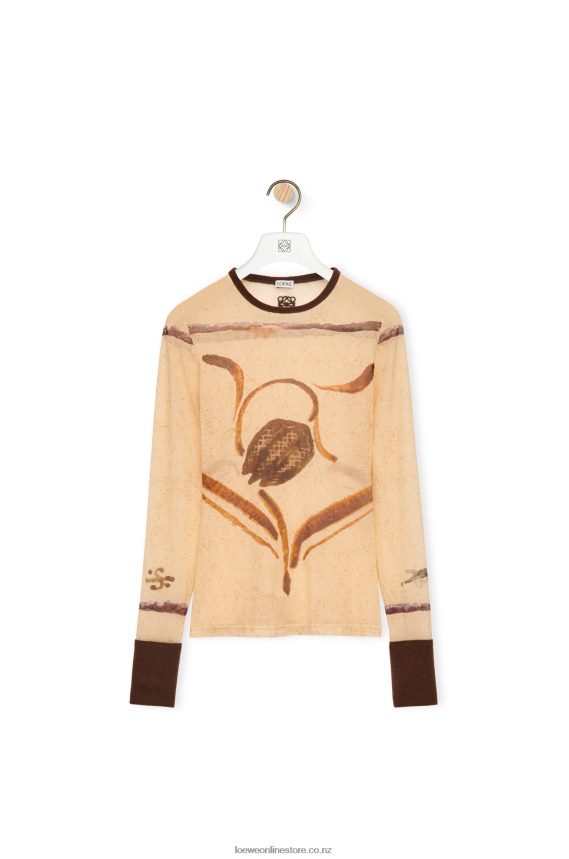 Loewe Women Flower print top in mesh Light Beige/Brown LH60R928
