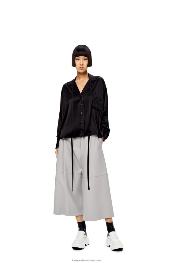 Loewe Women Anagram embroidered pyjama blouse in satin Black LH60R953