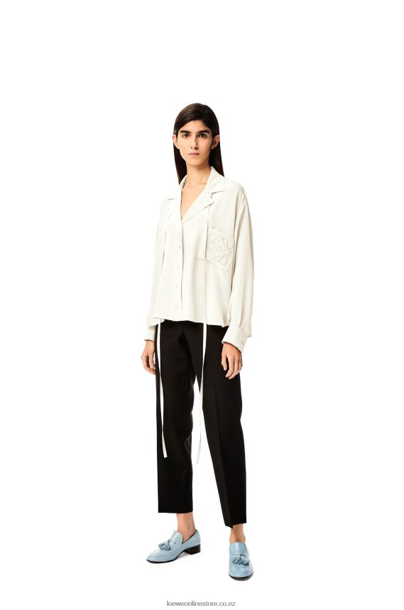 Loewe Women Anagram embroidered pyjama blouse in satin White LH60R952