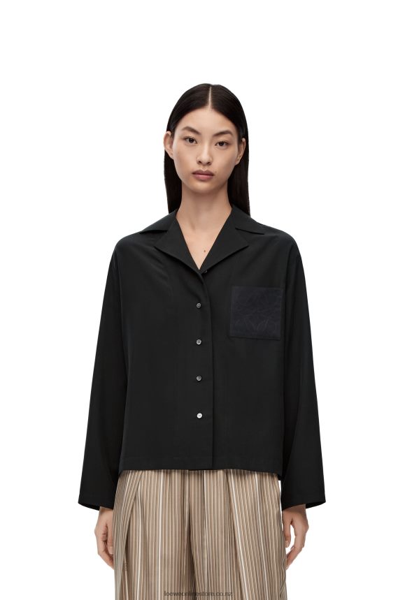 Loewe Women Anagram pyjama blouse in silk Black LH60R912