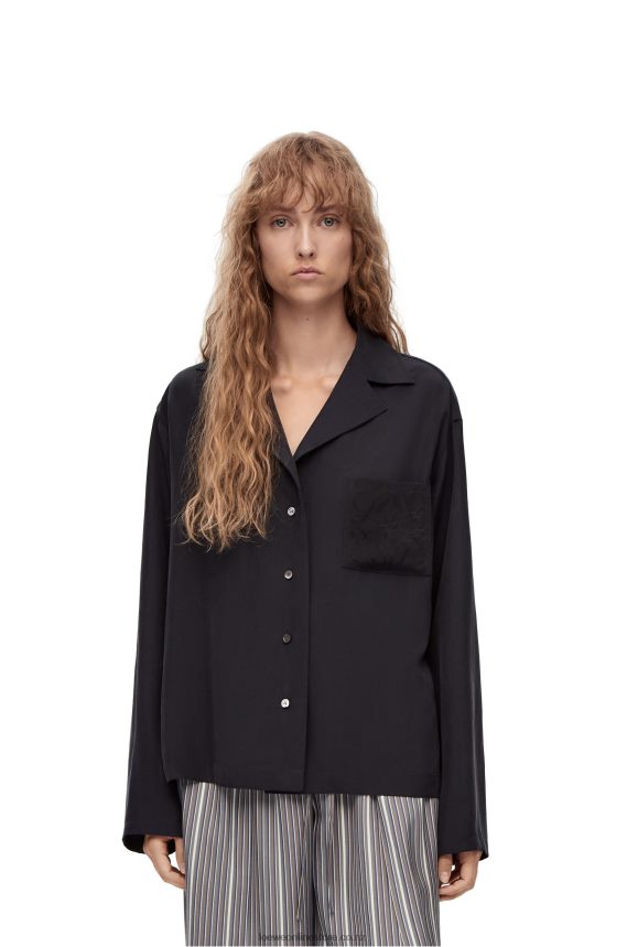 Loewe Women Anagram pyjama blouse in silk Deep Blue LH60R927