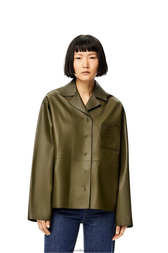 Loewe Women Pyjama blouse in nappa lambskin Dark Khaki Green LH60R933