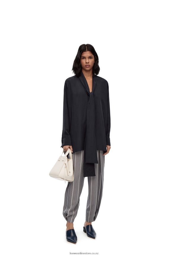 Loewe Women Anagram lavaliere blouse in silk Deep Blue LH60R917