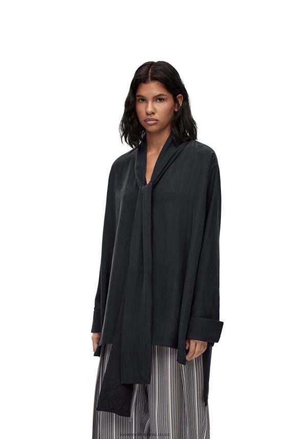 Loewe Women Anagram lavaliere blouse in silk Deep Blue LH60R917