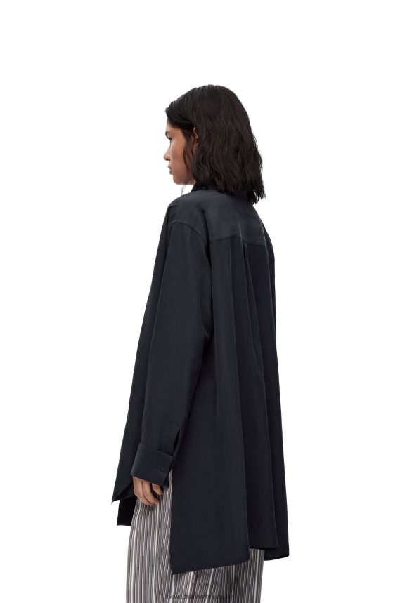 Loewe Women Anagram lavaliere blouse in silk Deep Blue LH60R917