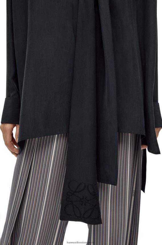 Loewe Women Anagram lavaliere blouse in silk Deep Blue LH60R917