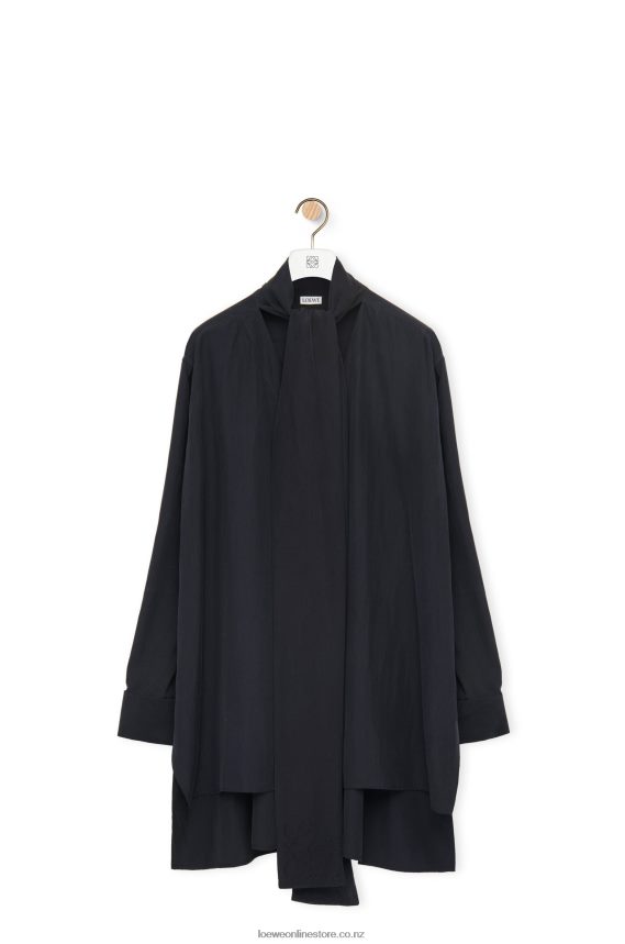 Loewe Women Anagram lavaliere blouse in silk Deep Blue LH60R917