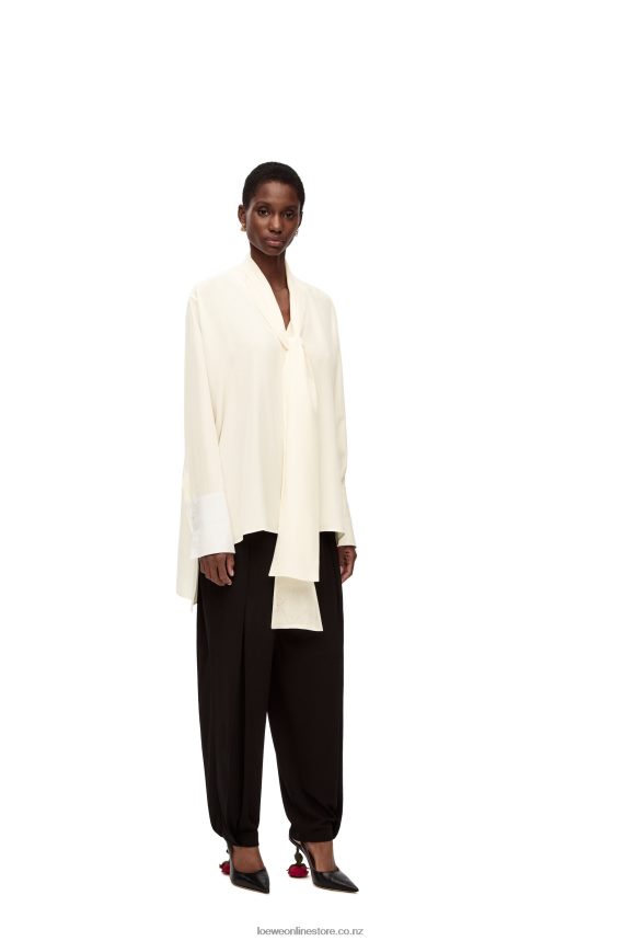 Loewe Women Anagram lavaliere blouse in silk Ivory LH60R918