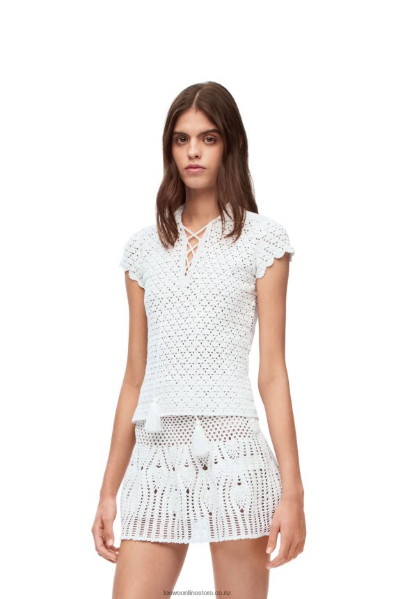 Loewe Women Crochet polo top in cotton White LH60R874