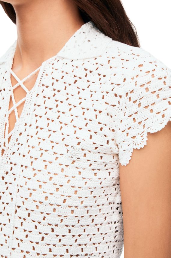Loewe Women Crochet polo top in cotton White LH60R874