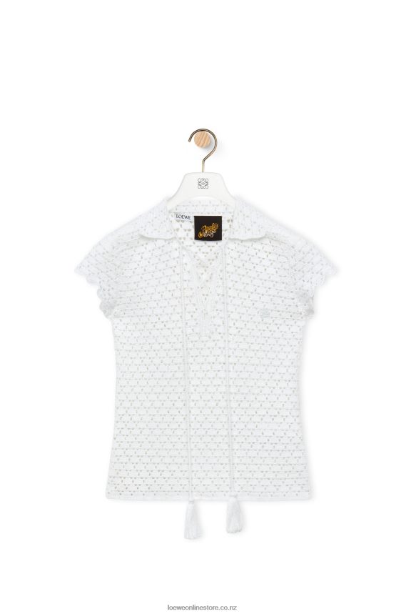 Loewe Women Crochet polo top in cotton White LH60R874