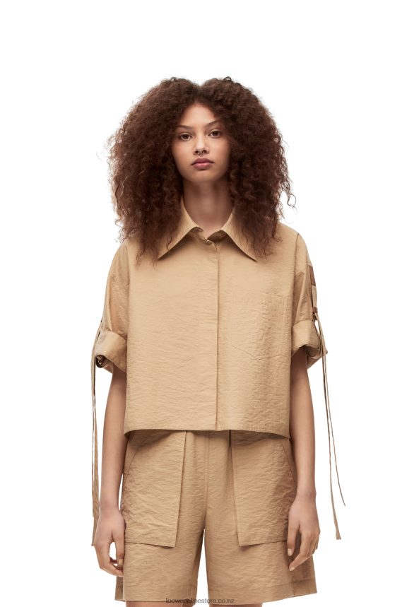 Loewe Women Cropped workwear shirt in cotton Taos Taupe LH60R864