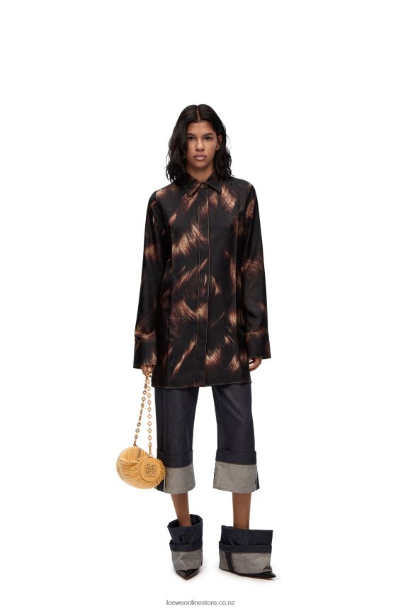 Loewe Women Hair print shirt in silk Brown/Multicolor LH60R930