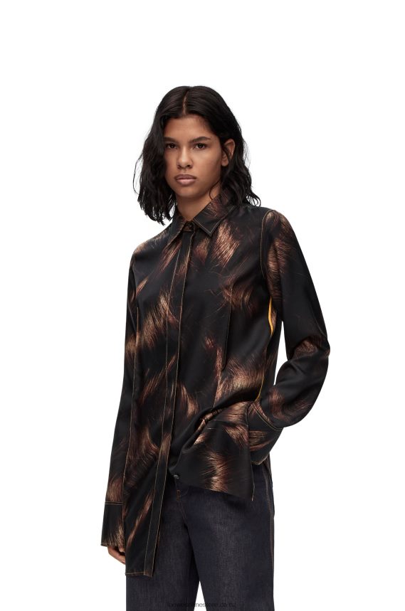Loewe Women Hair print shirt in silk Brown/Multicolor LH60R930