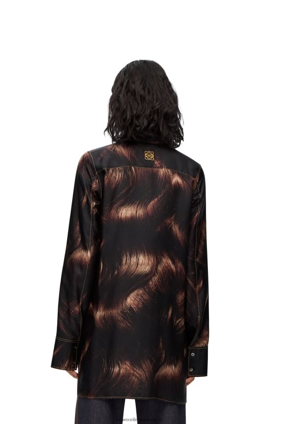 Loewe Women Hair print shirt in silk Brown/Multicolor LH60R930