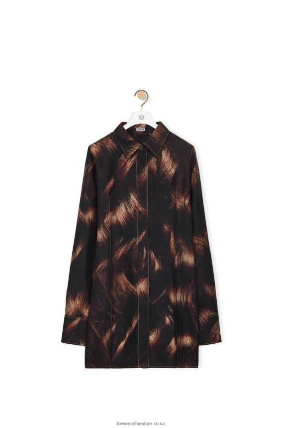 Loewe Women Hair print shirt in silk Brown/Multicolor LH60R930