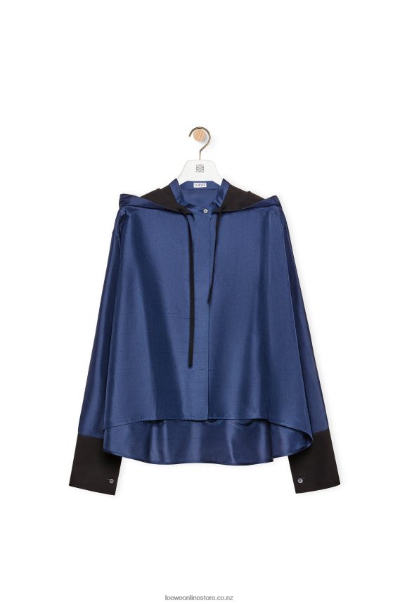 Loewe Women Hooded shirt in silk Midnight Blue LH60R921