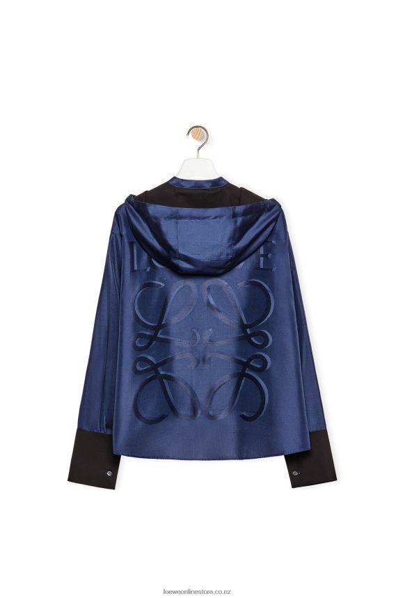 Loewe Women Hooded shirt in silk Midnight Blue LH60R921