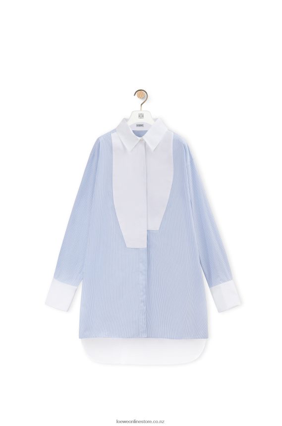 Loewe Women Striped plastron shirt in cotton White/Blue LH60R936