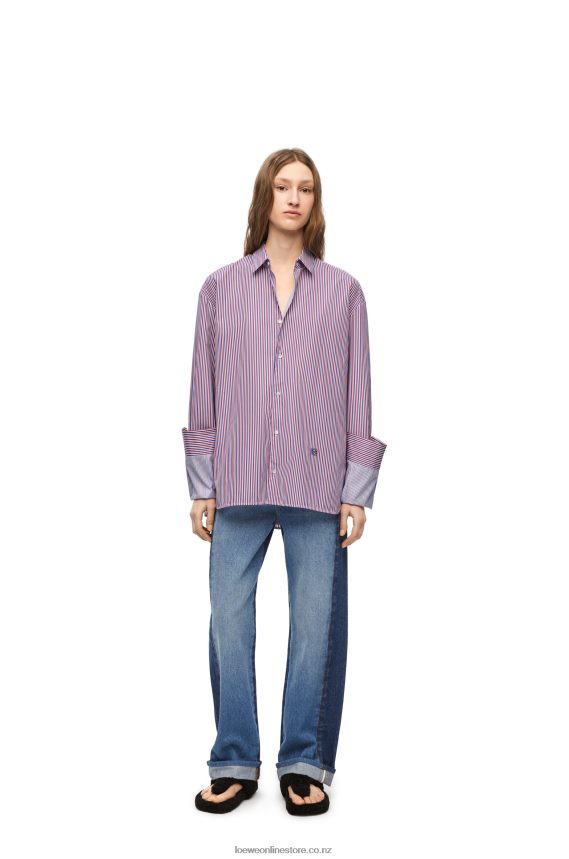 Loewe Women Turn-up shirt in striped cotton Blue/Red LH60R856