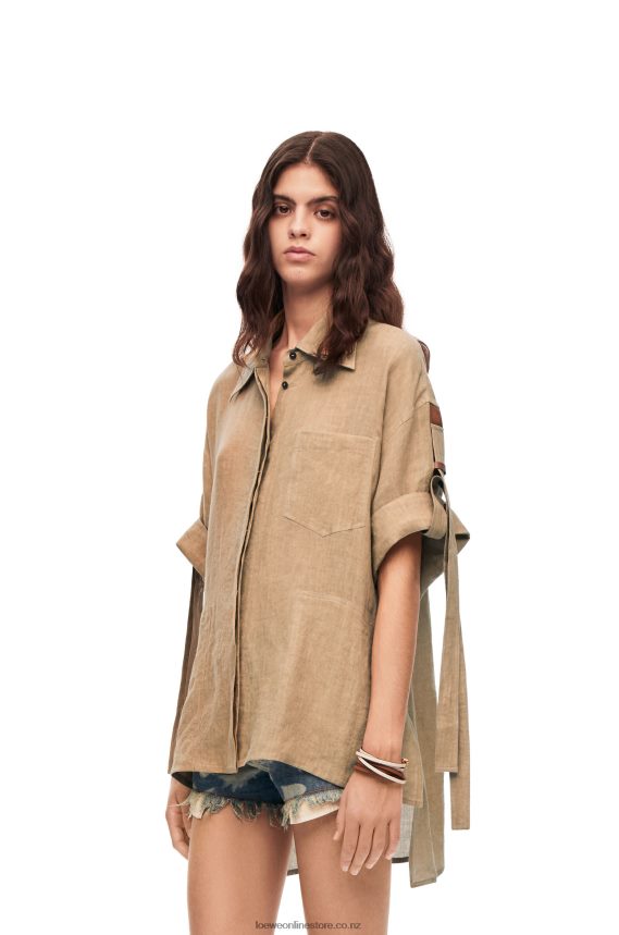 Loewe Women Workwear shirt in linen Taos Taupe LH60R863