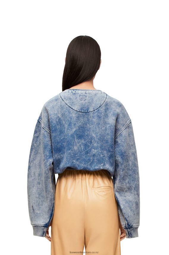 Loewe Women Elongated sweatshirt in cotton fleece Washed Denim LH60R803