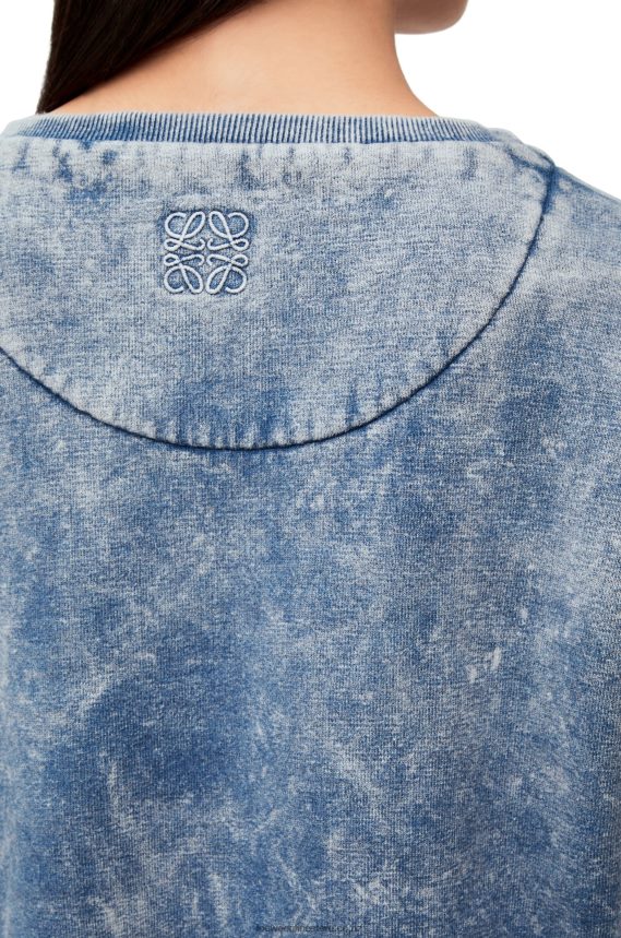 Loewe Women Elongated sweatshirt in cotton fleece Washed Denim LH60R803