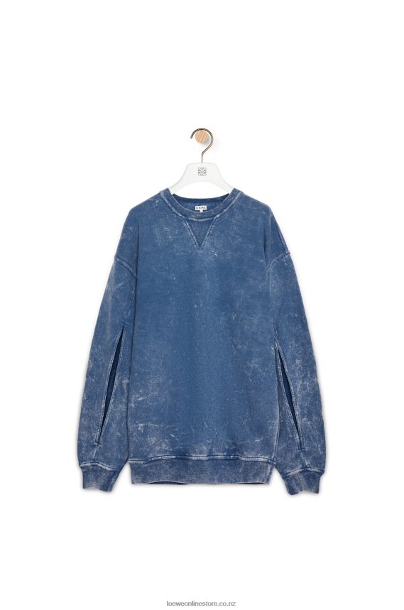 Loewe Women Elongated sweatshirt in cotton fleece Washed Denim LH60R803