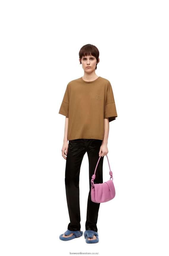 Loewe Women Boxy fit T-shirt in cotton Dark Camel LH60R781