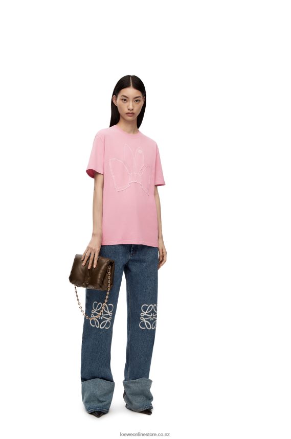 Loewe Women Bunny T-shirt in cotton Bright Pink LH60R808