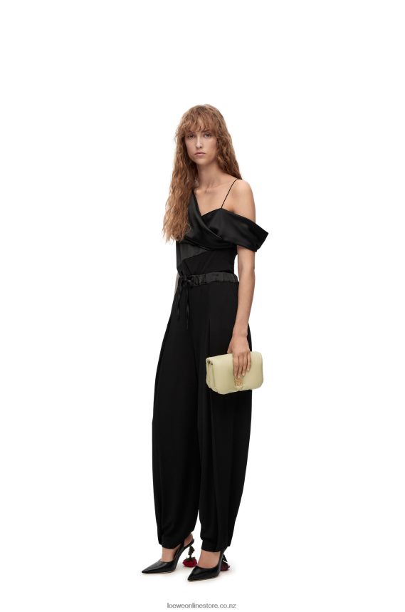 Loewe Women Asymmetric top in satin and crepe Black LH60R914