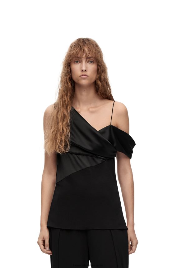 Loewe Women Asymmetric top in satin and crepe Black LH60R914