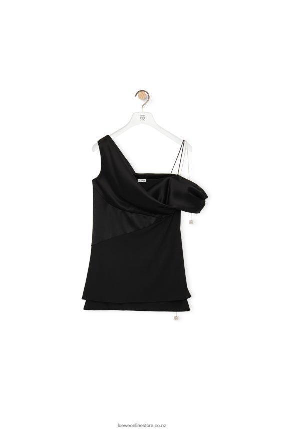 Loewe Women Asymmetric top in satin and crepe Black LH60R914